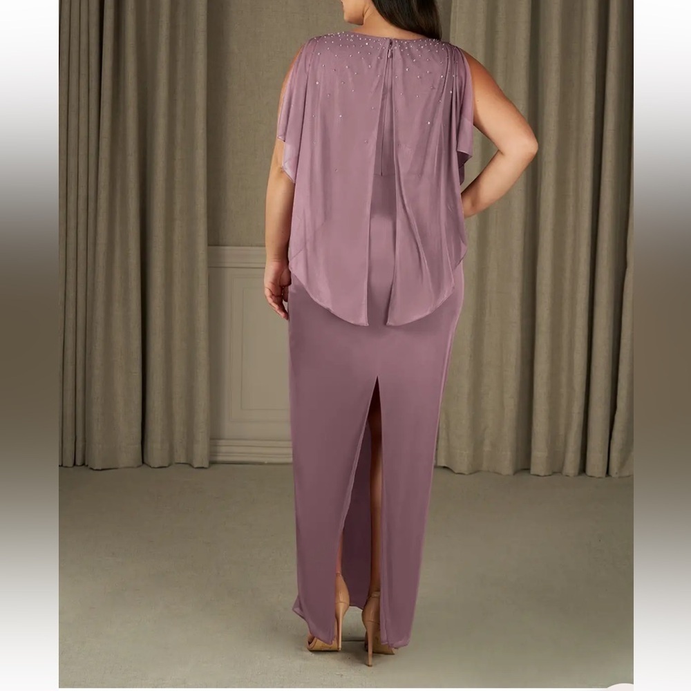 Azazie Aspyn Dusty Rose Sheath Beaded Mesh Dress NWT size 16 - Picture 2 of 4